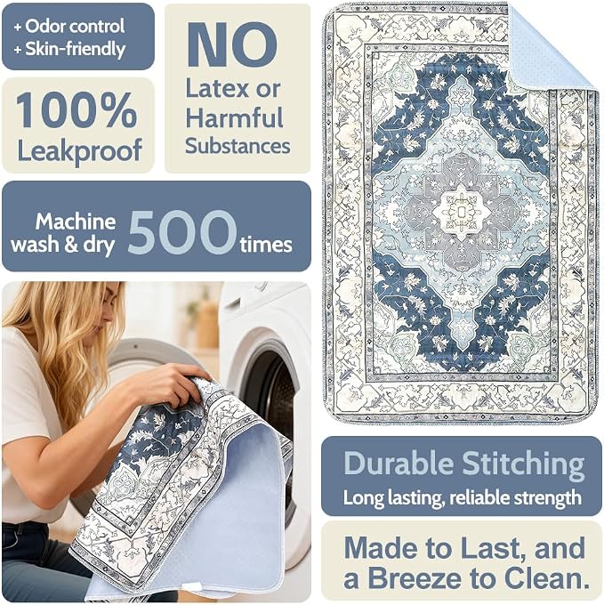 Washable Pee Pads for Dogs, 2 Pack Reusable Puppy Training Pads 40"x26" Super Absorbent Waterproof Dog Training Pads, Non-Slip Potty Pads, Whelping Pads Litter Mat Navy & Ecru