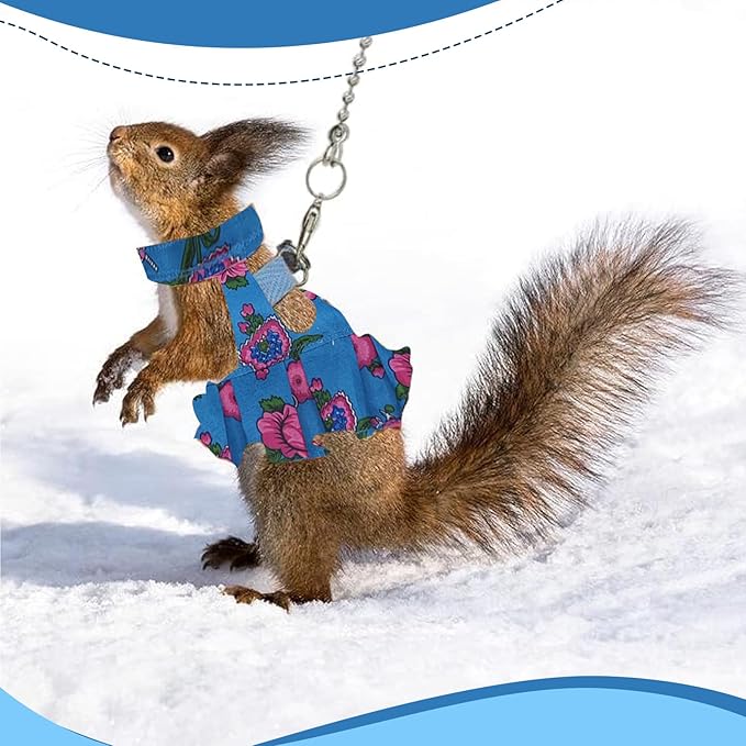 Guinea Pig Harness Skirt Clothes and Leash, Adjustable Hamster Ferret Harness and Leash Set, No Pull Walking Vest for Ferrets, Chinchillas and Similar Small Animals (Blue M)