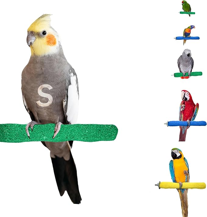 Sweet Feet and Beak Comfort Grip Safety Perch for Bird Cages - Pedicure Perch for Birds to Keep Nails and Beaks in Top Condition - Safe Easy to Install Bird Cage Accessories Small 6.5" - Yellow