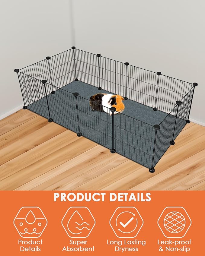 Bissap 2 Packs Guinea Pig Cage Liners, 47''X24'' Washable Guinea Pig Pee Pads Non Slip Reusable Fast and Super Absorbent Bedding for Small Animals Rabbit Hamster Chinchillas Rat - Grey