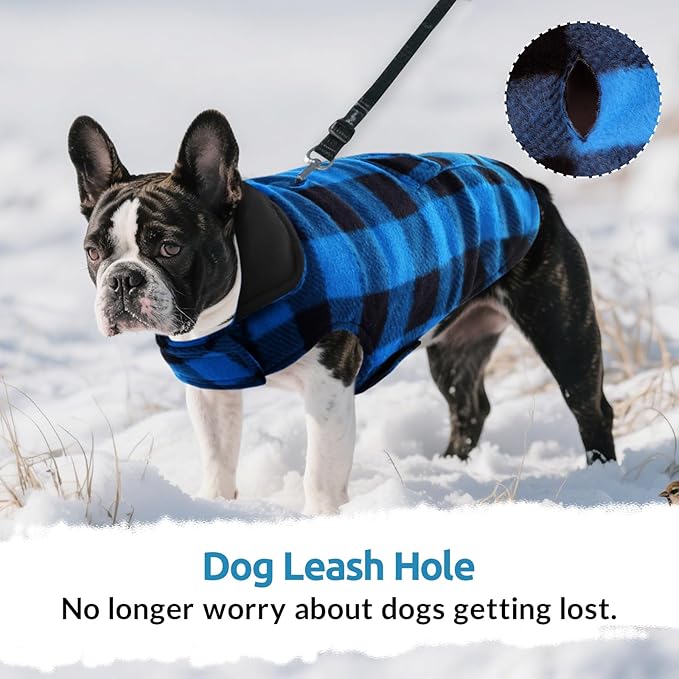 ASENKU Dog Winter Coat, Fleece Doggie Jacket Plaid Reversible Vest Waterproof Windproof Cold Weather Clothes for Small Medium Large Dogs (L, Blue)