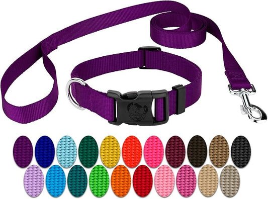 Country Brook Petz - Everyday Nylon Dog Collar and Leash - 10+ Cool Colors (1 Inch, Large, Purple)