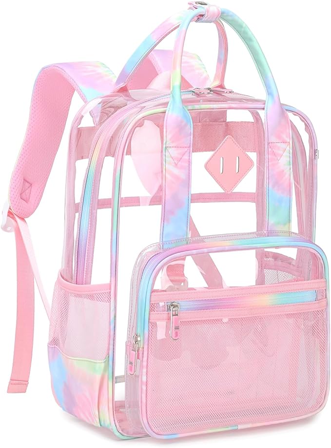 MOONBABY Small Clear Backpack for School Transparent Bookbag for Kids Heavy Duty PVC See Through Backpack Stadium Approved