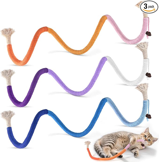 TINDTOP Cat Toys Chew Ropes, 3 Pack Interactive Cat Nip Kicker Toy for Indoor Kittens, Teeth Cleaning Toy for All Breeds, 19.5 Inches (50cm)