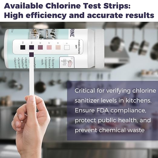 200 Chlorine Test Strips for Food Services, 0-200 ppm Sanitizer Test Kit for Kitchen Supplies, Restaurant, Bars, Hotels, Food Trucks, Precise Bleach Test Strips, Easy to Use and Fast Results