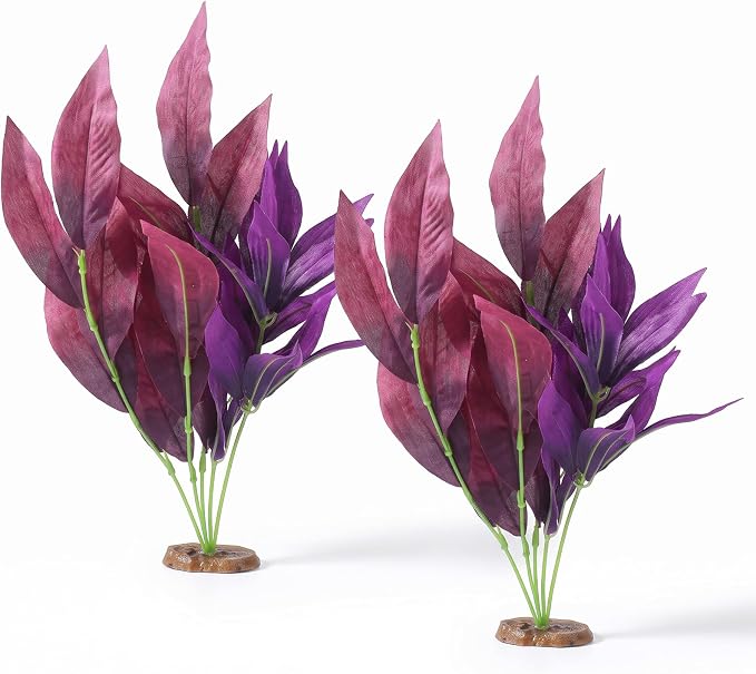 2 Pcs Silk Fish Tank Plants, 14 Inch Silk Aquarium Plants for Fish Tank | Artificial Silk Plants for Betta Fish Tank Goldfish Turtle Tanks Decorations Purple