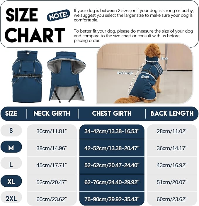 Warm Dog Coat, Reflective Adjustable Dog Jacket, Furry Turtleneck Winter Coat Thicken Dog Fleece Vest, Waterproof Windproof Dog Cold Weather Coats with Buckle for Puppy Small Medium Large Dogs