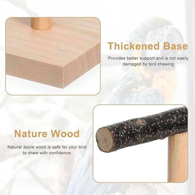 Bird Perch Stand Bird Training Stand Portable Tabletop Parrot Stands Natural Wood Parakeet Perches for Parakeets Cockatiels Conures Macaws Finches Lovebirds