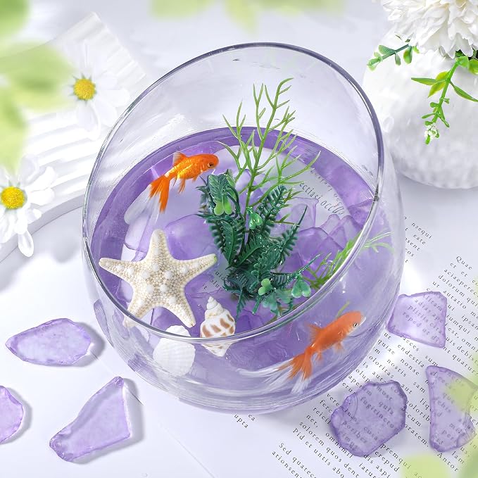 SUREAM Sea Glass Christmas Tree, Crushed Glass for Crafts, Seaglass Beads for Vase Decor Filler, Beach Wedding Decor, Aquarium Ornament（Purple）
