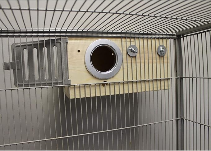 Sturdy Nest Box (M) - Cage Attachment, Hinged Lid, Perching Ledge - for Sugar Glider, Squirrel, Rat, Finch, Parakeet, Lovebird, Parrotlet, Lovebird, Canary, Cockatiel, Other Birds & Small Pets