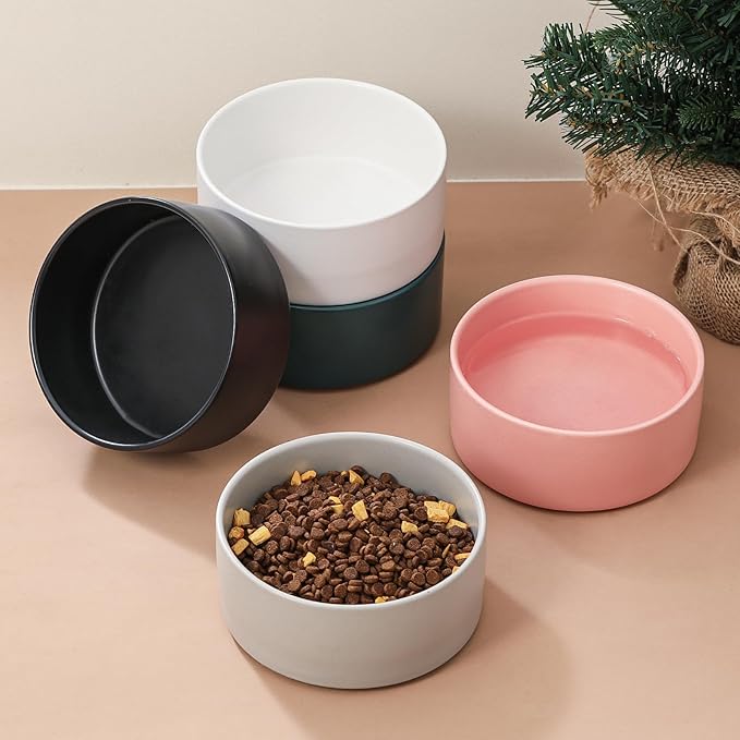 Ceramic Dog Bowl for Food and Water - Pet Feeder Bowl for Small to Medium Dogs and Large Cats - Heavy Ceramic Feeding Dish with Non Slip Base - Dishwasher & Microwave Safe - 6 Inch - 3.2 Cups - Gray