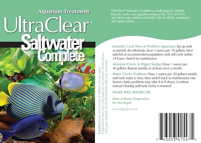 Saltwater Complete – Live Nitrifying Bacteria Blend for Saltwater & Reef Aquariums - Instant Cycle Marine Tank Starter - Removes Ammonia Nitrite - Clarifier - Safe for Fish Coral Invertebrates - 32oz