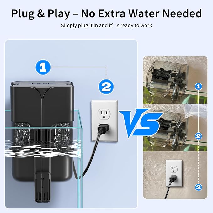 Hang On Back Aquarium Filter Up 10 Gallons Fish Tanks, 3-Stage Multi-Stage Filtration with Surface Skimmer, Ultra Quiet HOB Power Waterfall Filter for Freshwater