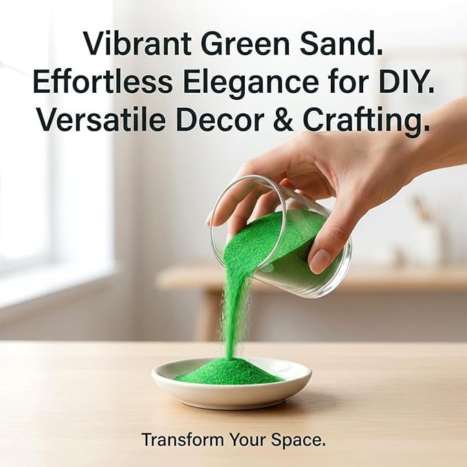 RAINFLOW 15 OZ Fine Green Sand for Crafts - Colored Quartz Zen Garden Sand Decorative for Vases Filler, Wedding Unity Ceremony, Incense Burner, Ritual Incense