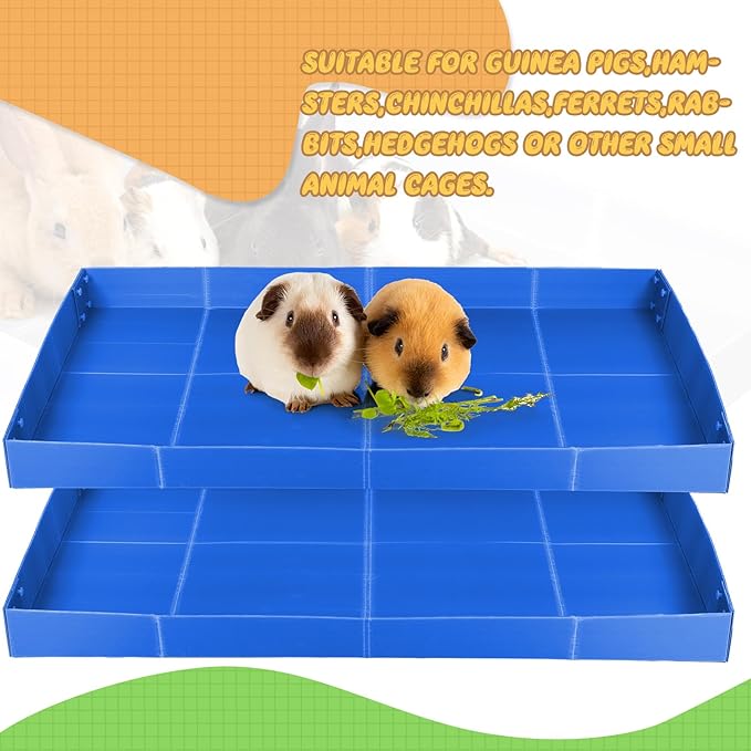 Wenqik 2 Pcs Guinea Pig Cage Liner Corrugated Plastic Cage Liner Base 2 x 4 Panel Size for Small Animals Hedgehogs Rabbits Tray, 55 x 27 Inch (Blue)