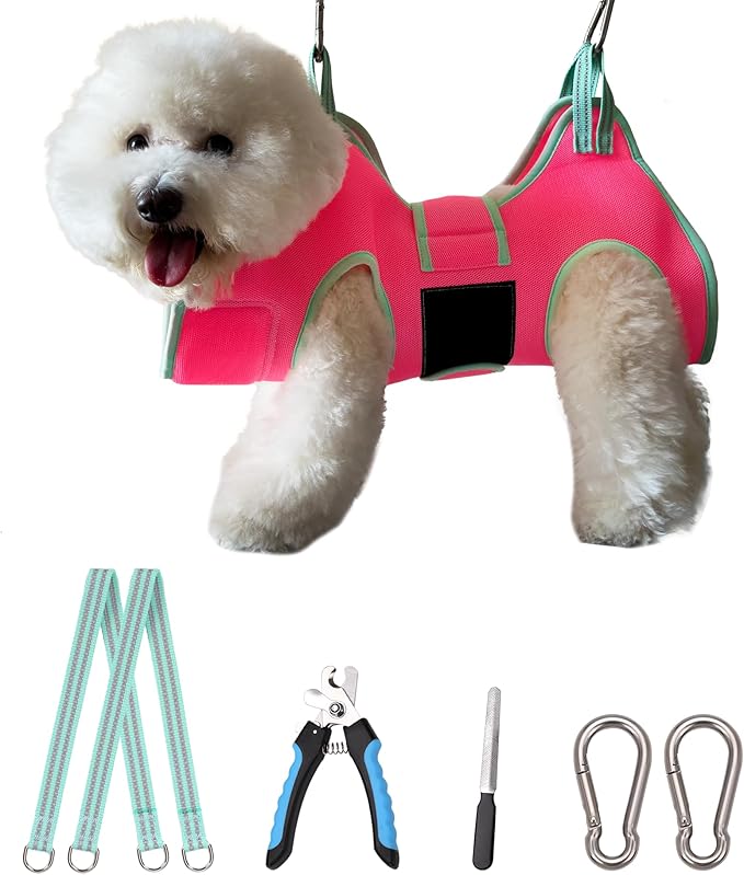 Kkiimatt Dog Grooming Hammock, Small Dog Hammock for Nail Trim, Hanging Harness for Claw Care,Grooming Sling Holder Hanger with Thick Fabric Neck Support Wide Strap Restraint