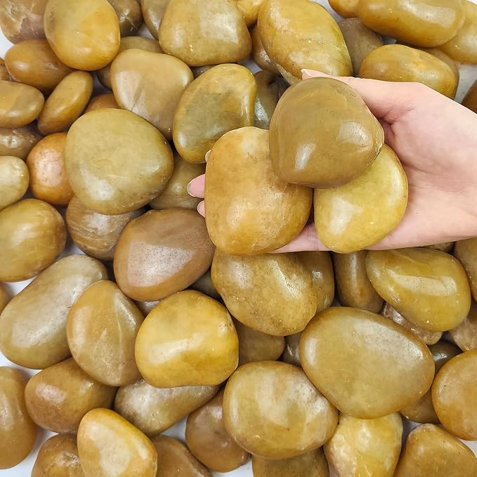 FANTIAN 40 lbs Yellow River Rocks for Landscaping, 2-3 Inch Polished Pebbles for Indoor Plants, Decorative Rocks Stones for Vases, Aquariums, Fountains, Pathways, Backyard and Garden