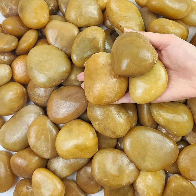 FANTIAN 5 lbs Yellow River Rocks, 2-3 Inch Large Pebbles for Indoor Plants, Decorative Rocks Stones for Landscaping, Vases, Aquariums, Fountains, Pathways, Backyard and Garden
