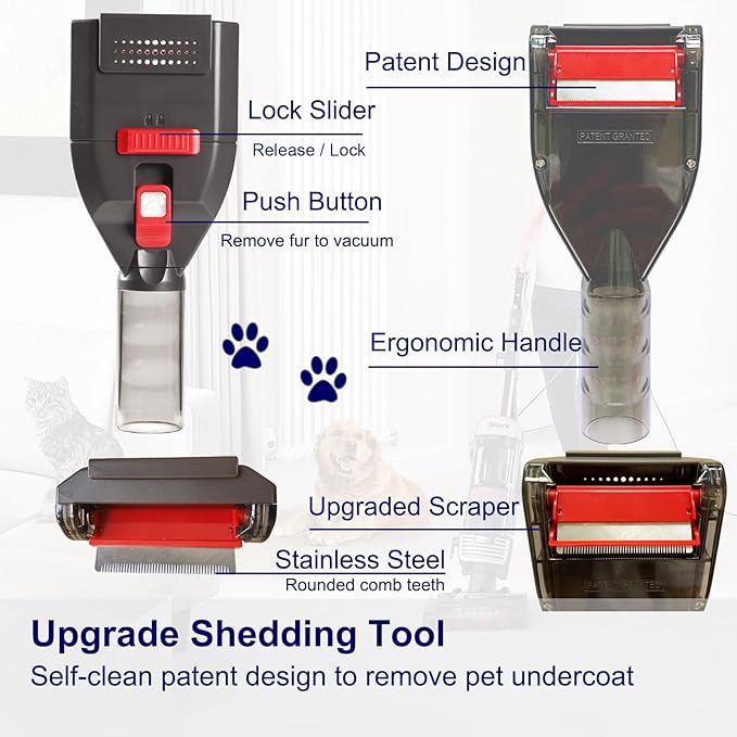 Portek Dog Brush Vacuum Attachment for Shark Navigator Lift Away NV360 Rotator NV501 Rocket HV301 HV322 Stratos AZ300..., Pet Hair Shedding Grooming Tool Kit with Extension Hose Adapters