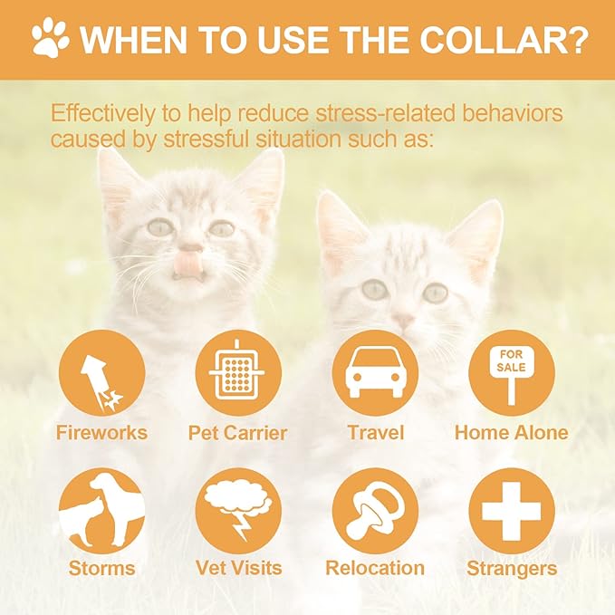 Weewooday 4 Pcs Cat Calming Collar Adjustable Pheromones Scent Relaxing Cat Collar with 2 Pendant for Puppies Reduce Stress Aggression Anxious, up to 15 Inches(Orange)