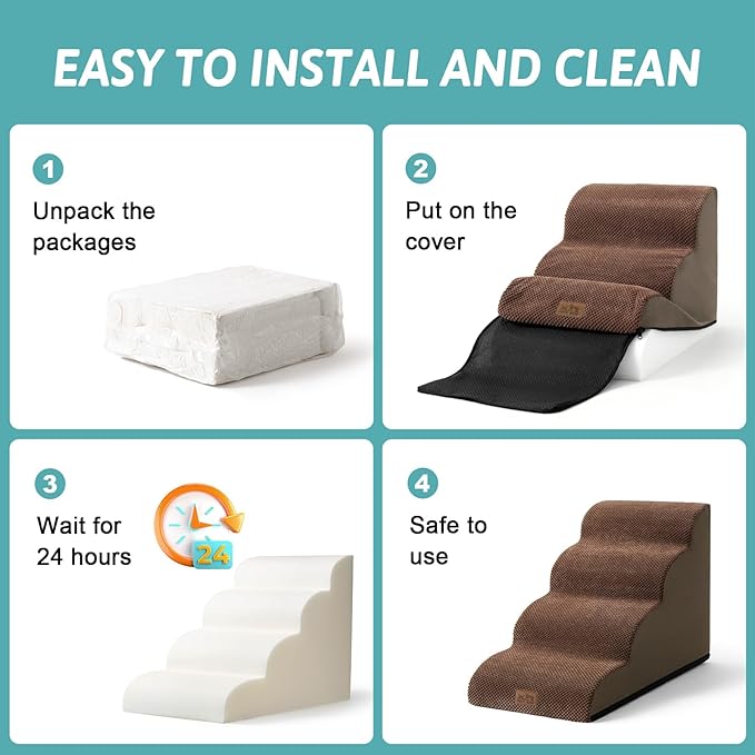 COZY KISS Dog Stairs for High Bed 22.6" H, Small Dog Step for Puppy, Older or Cat, Curved Ramp for Car, Ladder with High Density Foam, Lightweight, Durable, 15.7x33x22.6 inch, 5 Step, Brown