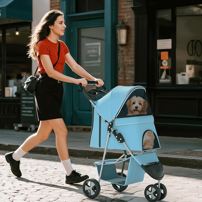 Pet Stroller for Small Dogs 10 lbs, Dog Stroller for Medium Dogs 30 lbs, Cat Strollers for 2 Cats, 3 Wheels Foldable Jogger Puppy Stroller with Storage Basket and Cup Holder, Mint