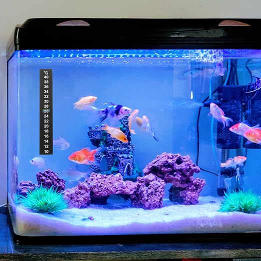 Stick on Thermometer Strip Aquarium Temperature Sticker with Color Changing LCD Display 10-40 Easy Read Adhesive Temperature Indicator for Fish Tanks 10 Pack