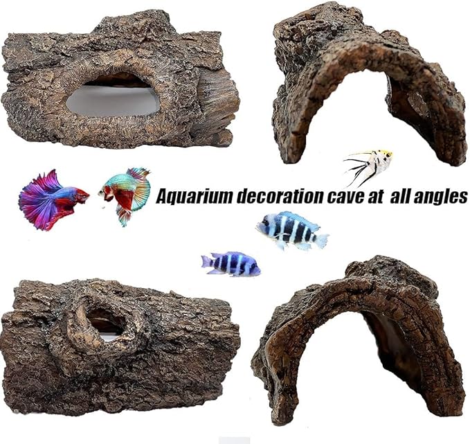 Tfwadmx Aquarium Decoration Cave Resin Hollow Tree Trunk Log Terrarium Ornament Fish Tank Hideout for Betta Cichlid Shrimp Small Reptile Gecko
