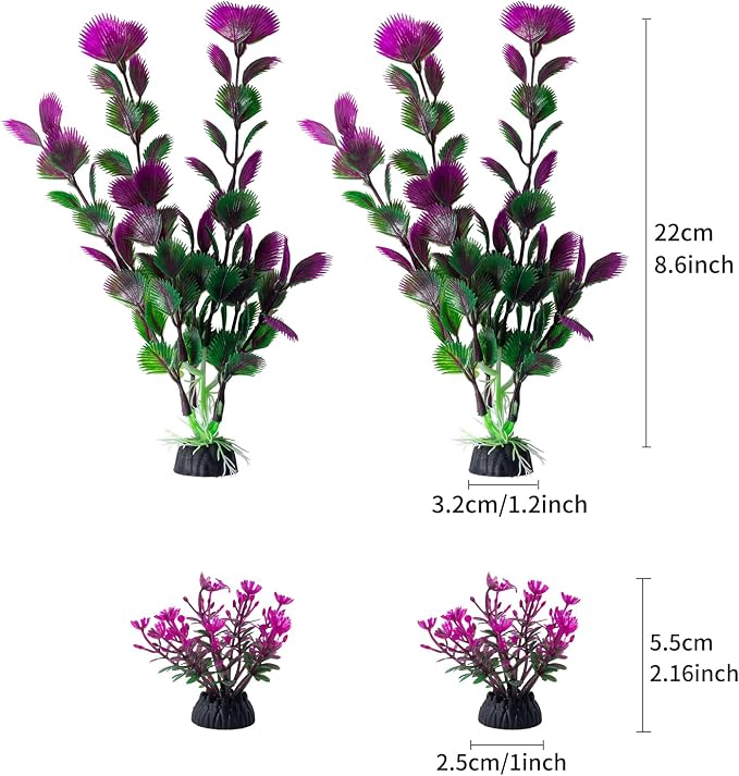 25 Pack Artificial Aquarium Plants, Plastic Small Fish Tank Plants | Small Size 4 inch Approximate Height Fish Tank Decorations Home Décor Plastic Light Purple