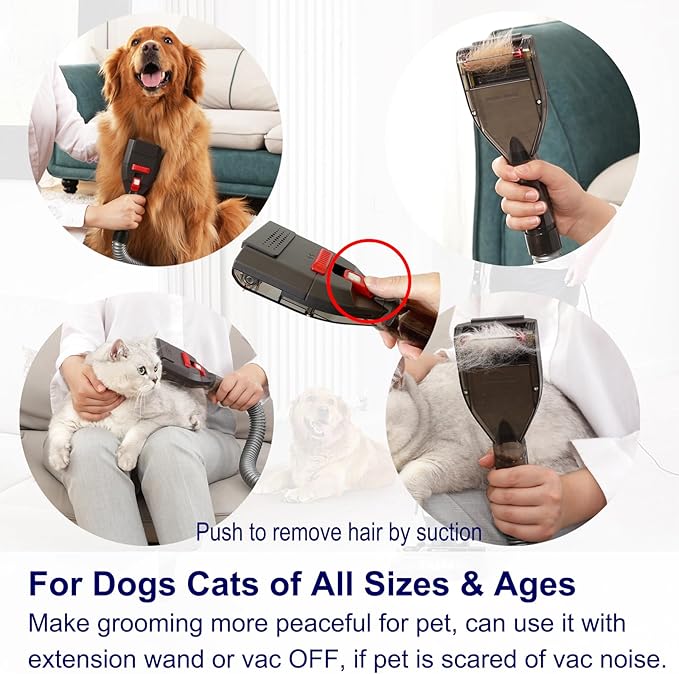 Portek Dog Brush Vacuum Attachment for Shark Navigator Lift Away NV360 Rotator NV501 Rocket HV301 HV322 Stratos AZ300..., Pet Hair Shedding Grooming Tool Kit with Extension Hose Adapters