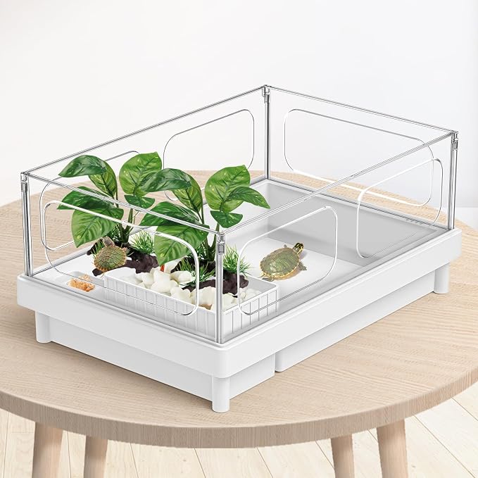Moonorange Reptile Artificial Plants, Terrarium Plants Decorations Supplies, Aquarium Fish Tank Plant, Amphibian Habitat Hideout Tank Accessories (M Set-4pcs/F)