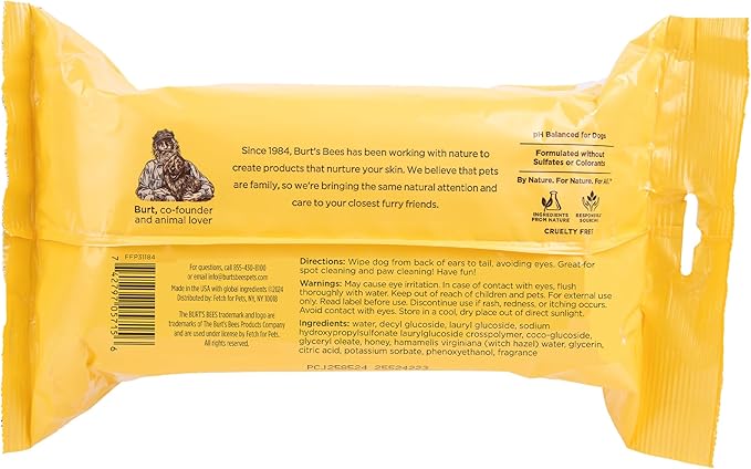 Burt’s Bees for Pets Dog Wipes for Daily Grooming with Witch Hazel - Deodorizing Wipes That Clean Paws and Face, 98% Natural Origin, Waterless Bath Formula, 100 Count