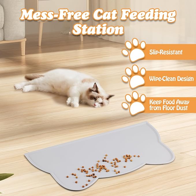 Elevated Cat Bowls with Non-Slip Mat - 7.1" Wide Whisker Friendly Dishes, Neck Stress-Free, Raised Stainless Steel Bowls for Flat-Faced/Senior Cats & Small Dogs, Indoor/Travel Use, 2-Pack