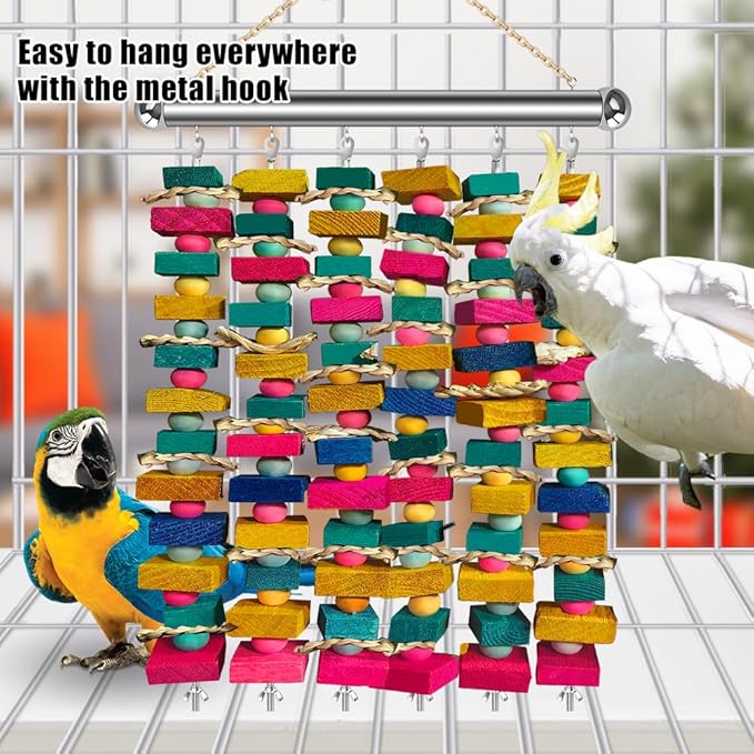 Stainless Steel Parrot Toy Hanging Rack, Large Bird Toy Stand with 6 Hanging Cables & Swivel Hooks, Chew Toy Holder for Macaws, Cockatoos, African Greys, Bird Cage Accessory for DIY Toy