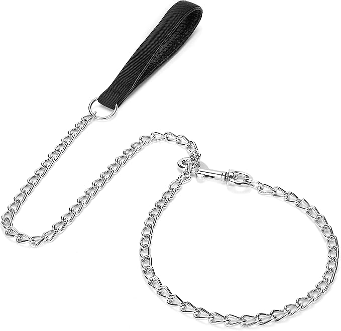Metal Chain Heavy Duty Dog Leash, Chew Proof Dog Leash with Soft Handle for Large & Medium Size Pets Walking(6 ft. x 3.0 mm Black)