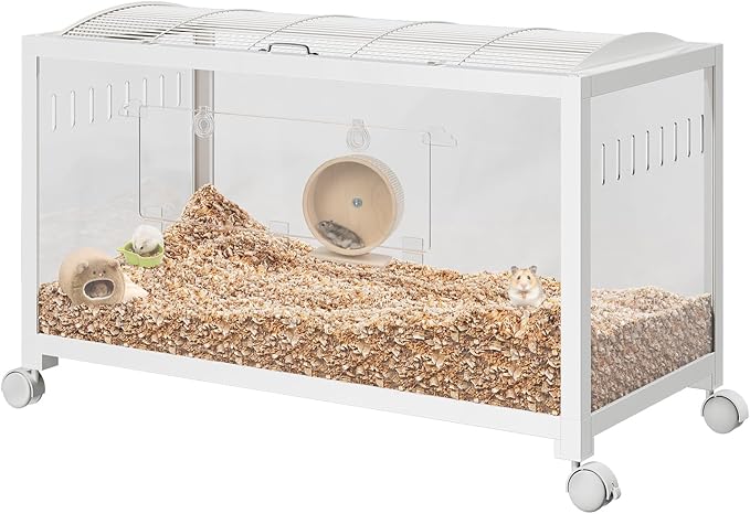 Hamster Cage for 2 Rats, Indoor Guinea Pig Cages, Small Animal Cage, 360° Viewing & Stacked Design Rat Cage for Chinchillas,Syrian Hamster, Gerbil