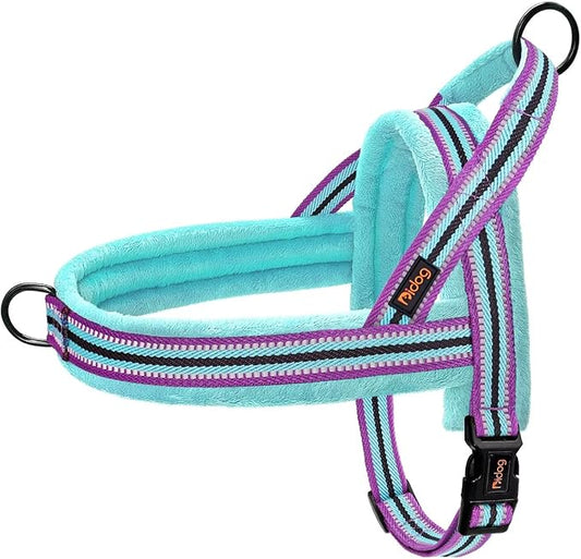 Didog Soft Flannel Padded Dog Vest Harness, No Pull/Quick Fit Reflective Dog Strap Harness, Easy for Training Walking (M:Chest 22-26", Mixed-Blue)