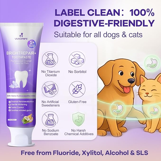6% nHA Pet Dual-Enzymatic Toothpaste, Sensitive Teeth Care for Dogs & Cats, Remineralizes Enamel & Repairs Early Cavities, Plaque Control & Fresh Breath, Safe to Swallow, 3.52oz