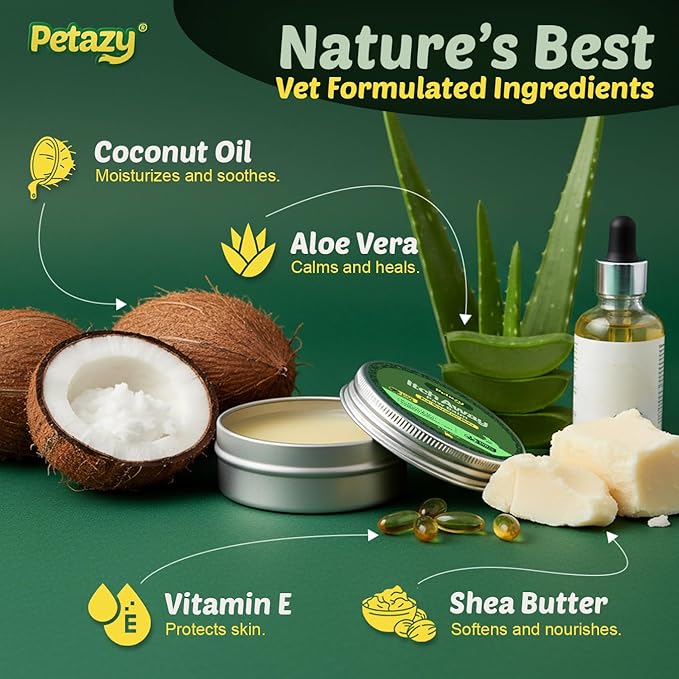 Petazy Dog Paw Balm – Itch Away Formula for Itchy, Dry, Craked & Irritated Paws | Lick-Safe, Natural Relief with Coconut Oil, Aloe Vera & Shea Butter | Paw & Nose Balm for Dogs & Cats, 2.1 oz