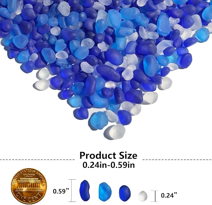QYGL Sea Glass Stones - 0.9LB Blue Mixed Frosted Glass Pebbles Gemstones | Perfect for Aquarium Rocks, Fish Tank Gravel, Vase Fillers, DIY Crafts, and Home Decor