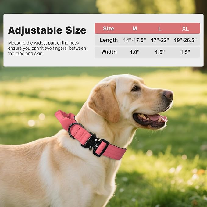 Joytale Tactical Dog Collar for X-Large Dogs with Control Handle, Heavy Duty Military Training Collar for Power Breeds, AirTag Holder Case, Quick Release Metal Buckle, Soft Padded, XL, Pink
