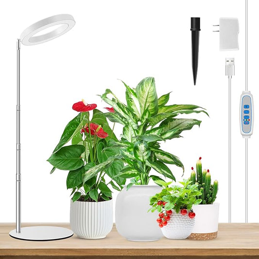 Aokrean Grow Lights for Indoor Plants, Full Spectrum Plant Lights for Indoor Growing, 9.8"-37.4" Height Adjustable Desk Grow Lamp with Auto Timer 6/12/16Hrs, 3 Optional Spectrums, 5 Brightness,1 Pack