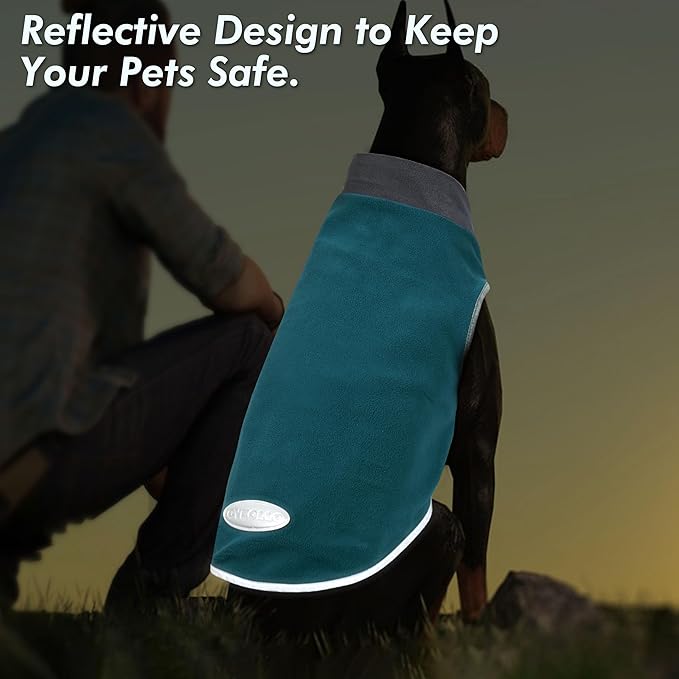 cyeollo 2 Pack Fleece Dog Sweater Vest Stretchy Dog Sweatshirt for Dogs with Reflective Stripe Pet Clothes for Medium Dogs Boy, Teal & Grey XXL