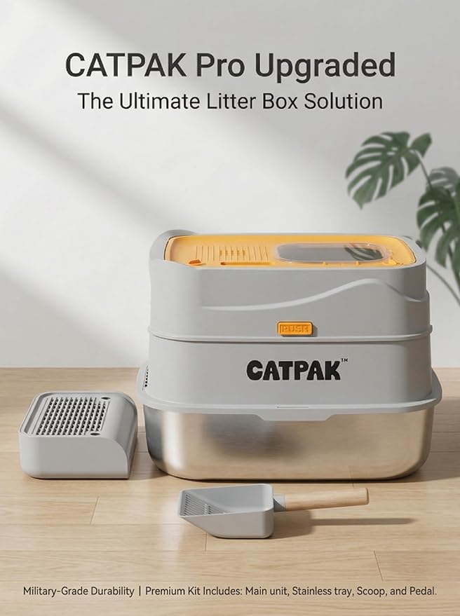 Stainless Steel Cat Litter Box with Removable Cover – Large Enclosed Litter Box with Front & Top Entry, Includes Litter Mat and Scoop for Easy Cleaning (X-Large)