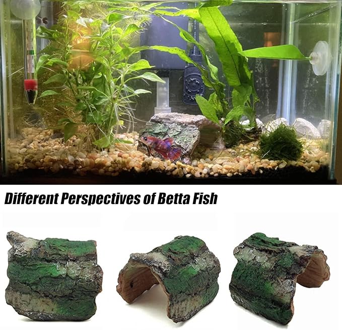 2 Pack Small Betta Log Resin Hollow Tree Trunk Ornament, Aquarium Hideout Reptile Cave Tarantula Hide Terrarium Tank Decor for Fish Shrimp or Small Reptile Scorpion Spider Hermit Crab