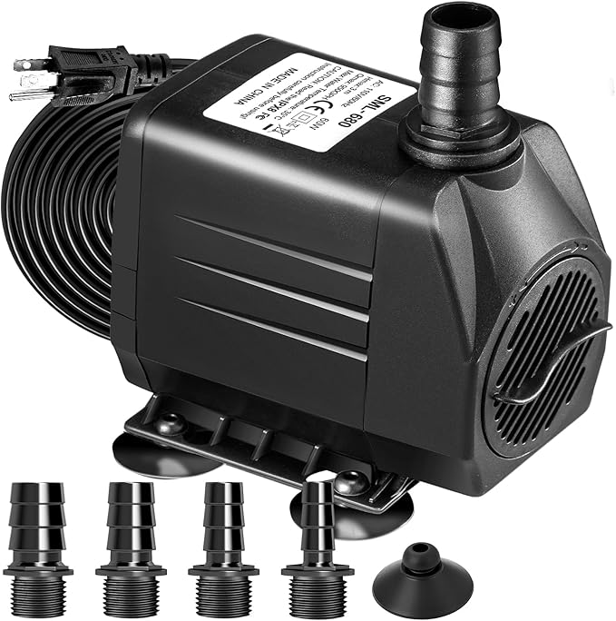 GROWNEER 950GPH Submersible Pump 50W Ultra Quiet Fountain Water Pump 3600L/H, with 9.8ft High Lift, 4 Nozzles for Aquarium, Fish Tank, Pond, Hydroponics, Statuary, Garden, Black (950GPH)