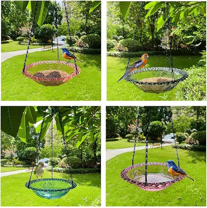Hanging Bird Bath and Feeder - Outdoor Bowl, Garden Plate, Tray for Patio, Backyard Decor - Gift for Bird Lovers (Gray)