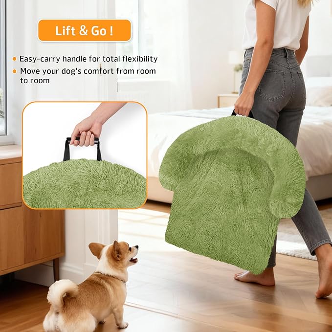 GGIB Calming Dog Bed Fluffy Plush Dog Mat for Furniture Protector with Removable Washable Cover for Large Medium Small Dogs and Cats (Extra Large (53x39.3x6), Grass Green)
