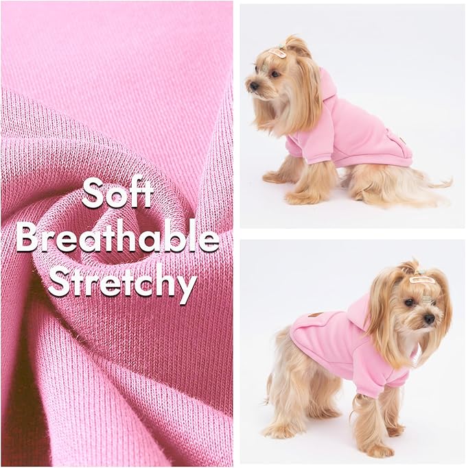 2 Pack Dog Hoodie Warm Hood Dog Sweater Cold Weather Small Dogs Sweatshirt Comfort Pet Clothes for Small Medium Dogs with Pockets (Pink, M (Back: 11.4",Chest: 16.9", 5.8-8.8 lbs))