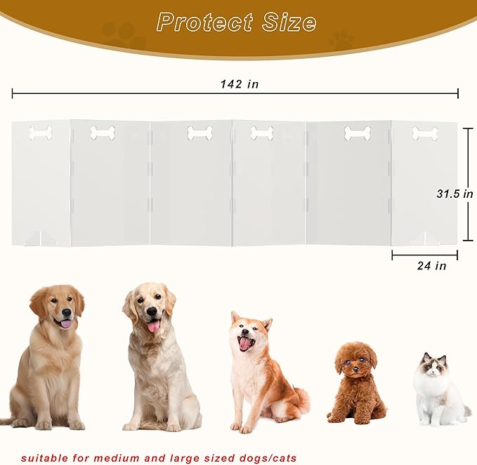 Clear Acrylic Dog Gate, 6 Panel 144" W x 31.5" H, Transparent Freestanding Pet Playpen Indoor, Foldable Pet Fence Barrier for Doorway with Handle/Support Feet